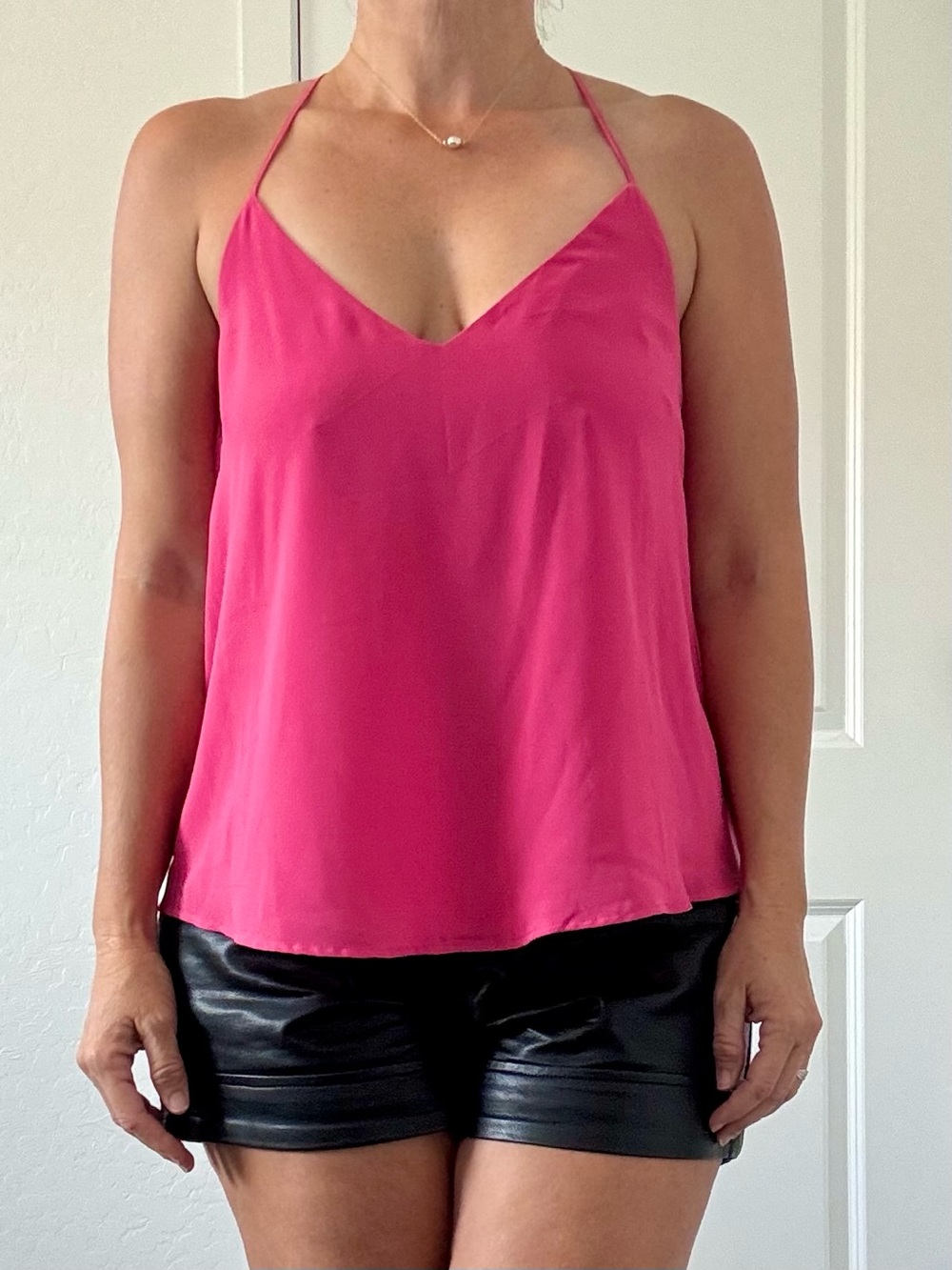 Marciano Sheer Dressy Hot Pink Backless Drape Camisole Top